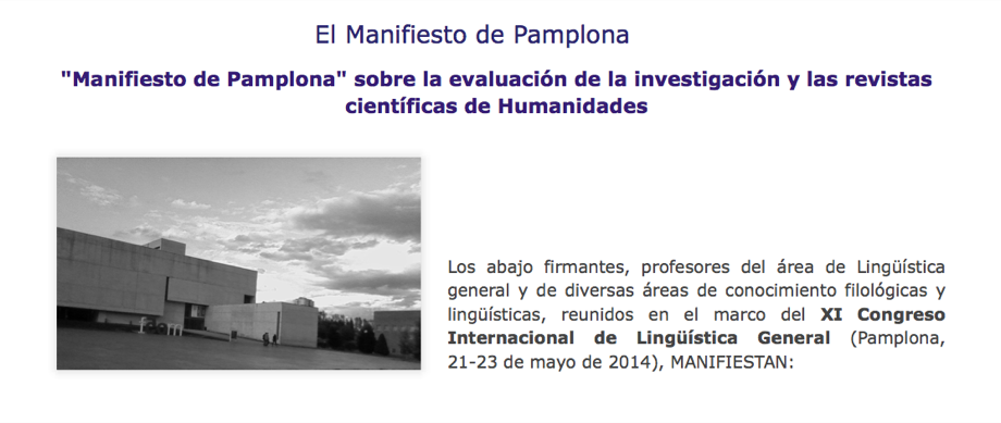 &quot;Manifiesto de Pamplona&quot; sobre la evaluación de la investigación y las revistas científicas de Humanidades